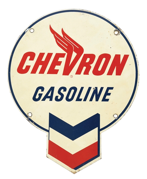 CHEVRON GASOLINE TIN PUMP PLATE SIGN. 