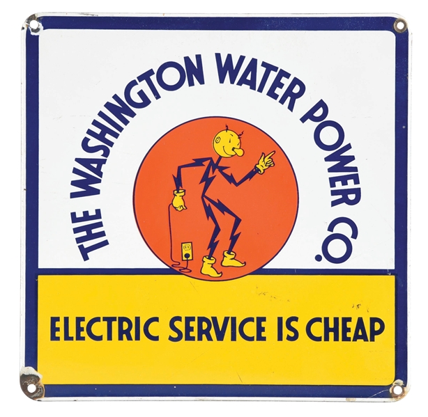 THE WASHINGTON WATER POWER COMPANY PORCELAIN SIGN. 