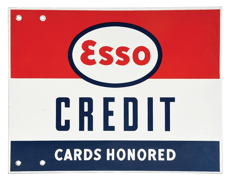 ESSO CREDIT CARDS HONORED PORCELAIN SIGN.