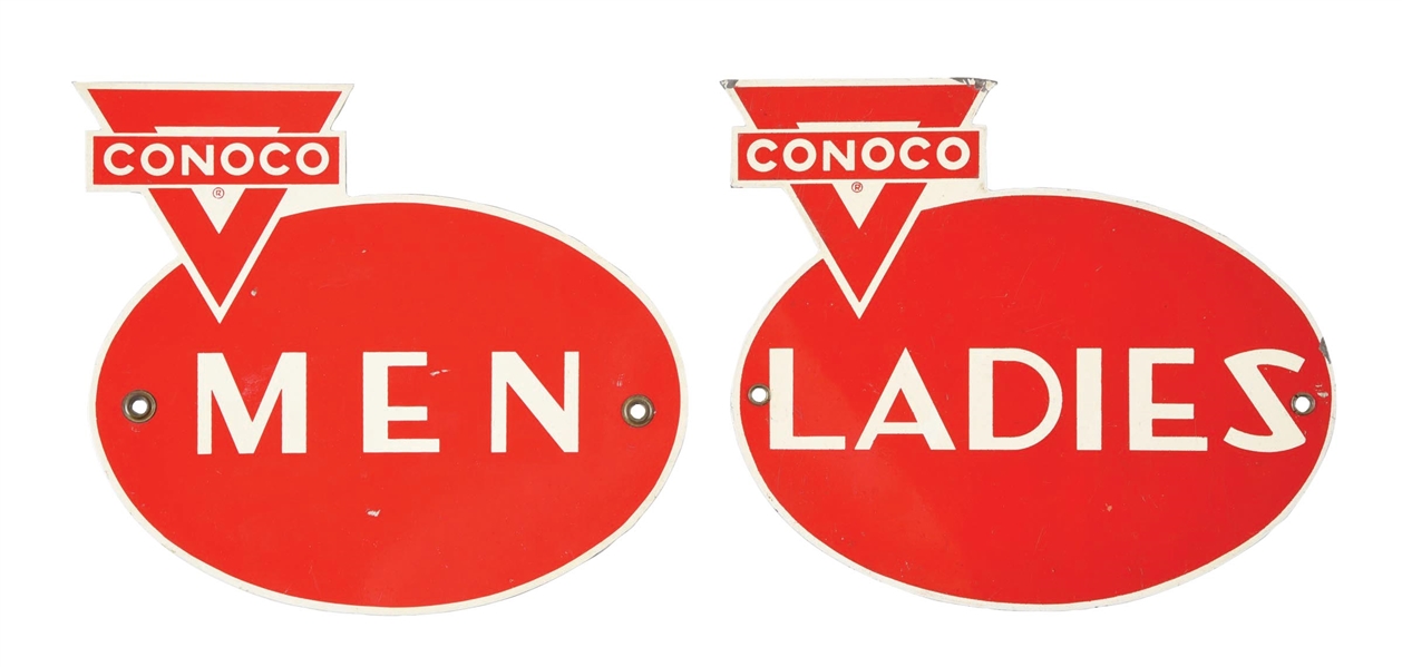 SET OF 2: CONOCO MEN & LADIES TIN SERVICE STATION REST ROOM SIGNS. 