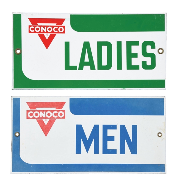 SET OF 2: CONOCO MEN & LADIES TIN REST ROOM SIGNS. 