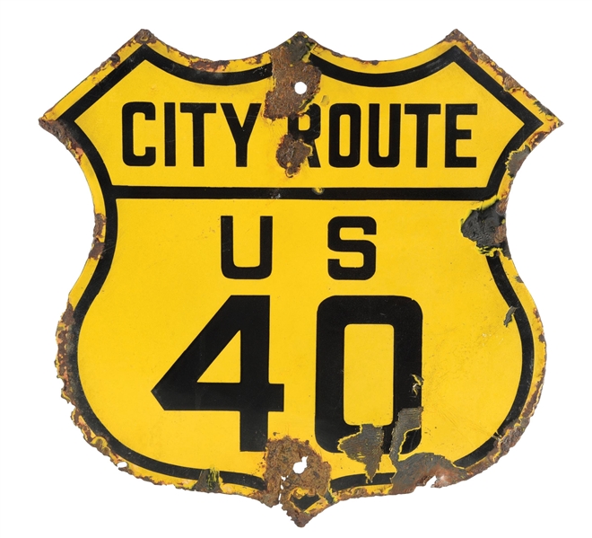 CITY ROUTE US 40 PORCELAIN ROAD SIGN.