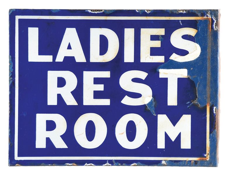 LADIES REST ROOM PORCELAIN FLANGE SIGN.