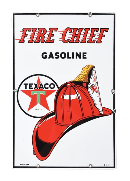 TEXACO FIRE CHIEF GASOLINE PORCELAIN PUMP PLATE. 