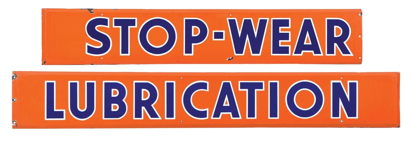 PORCELAIN UNION 76 "STOP-WEAR - LUBRICATION" TWO-PIECE SIGN. 