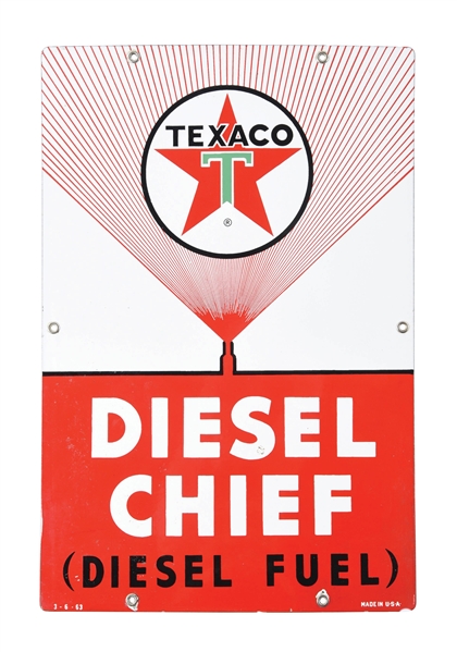 TEXACO DIESEL CHIEF PORCELAIN PUMP PLATE SIGN. 