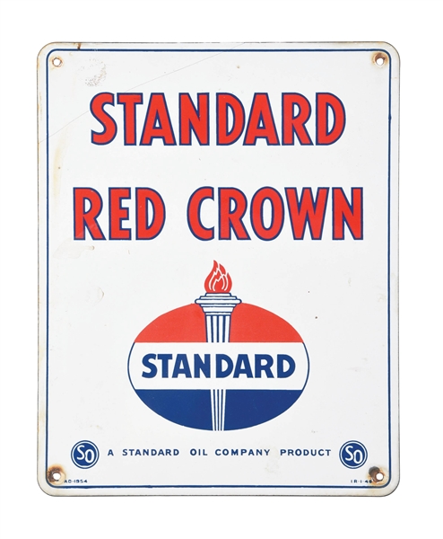 STANDARD RED CROWN GASOLINE PORCELAIN PUMP PLATE SIGN. 