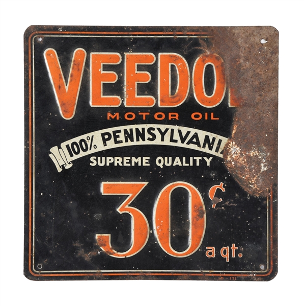 VEEDOL MOTOR OIL 30¢ EMBOSSED TIN SIGN. 