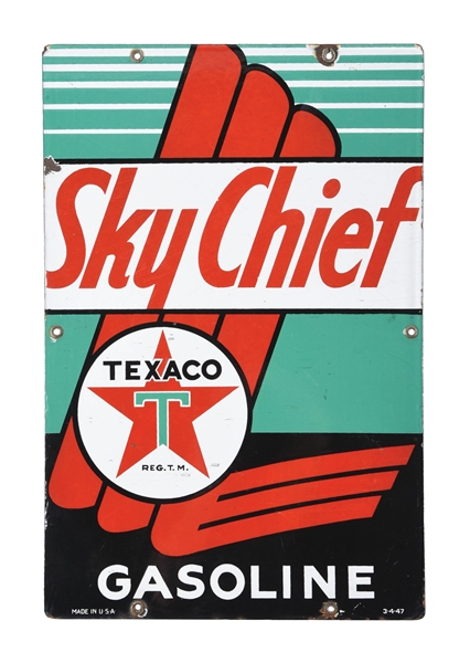 TEXACO SKY CHIEF GASOLINE PORCELAIN PUMP PLATE SIGN. 