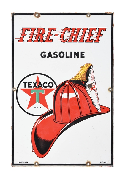 TEXACO FIRE CHIEF GASOLINE PORCELAIN PUMP PLATE SIGN. 