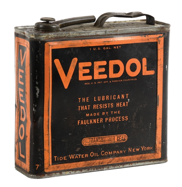 VEEDOL MOTOR OIL ONE GALLON FLAT CAN W/ SAMPLE BOTTLE GRAPHICS. 