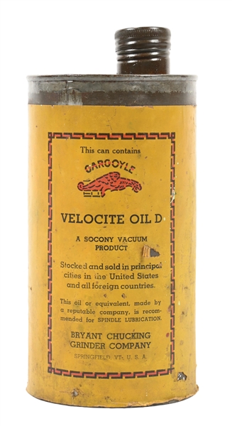 SOCONY VACUUM GARGOYLE VELOCITE OIL D CAN. 