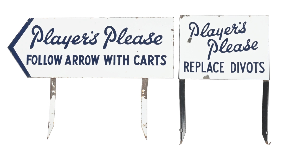 COLLECTION OF 2 PLAYERS PLEASE TOBACCO PORCELAIN FAIRWAY INDICATOR SIGNS