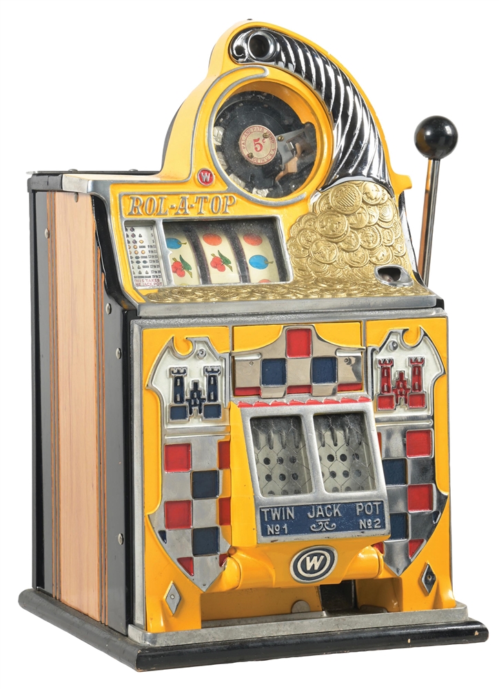 5¢ WATLING ROL-A-TOP TWIN TOWERS CHECKERBOARD JACKPOT SLOT MACHINE