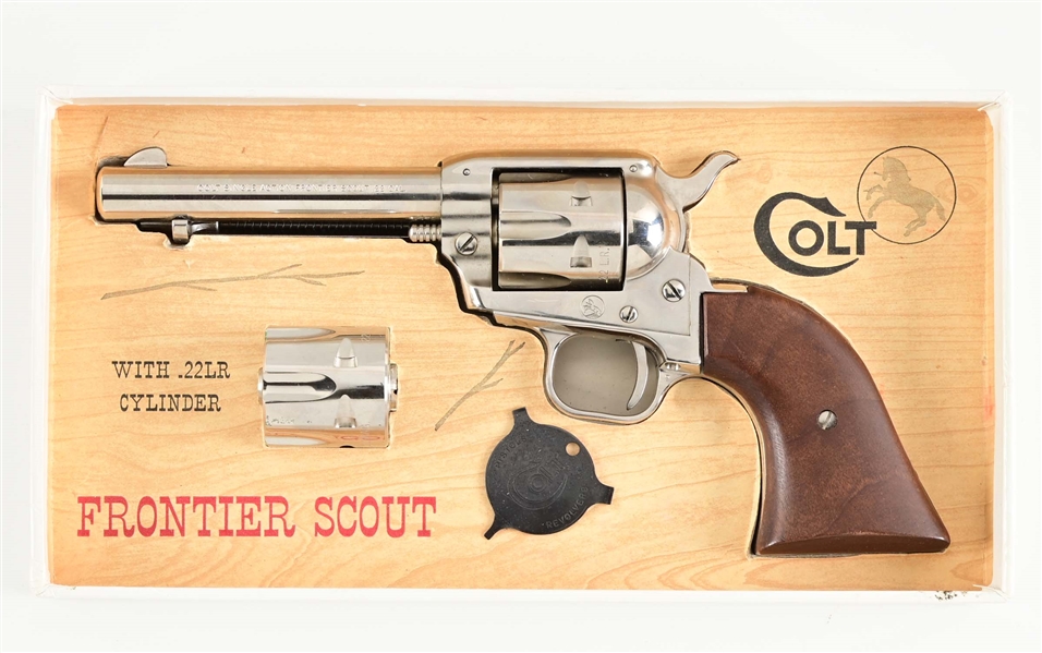 (C) RARE NICKLE PLATED COLT SINGLE ACTION FRONTIER SCOUT REVOLVER.