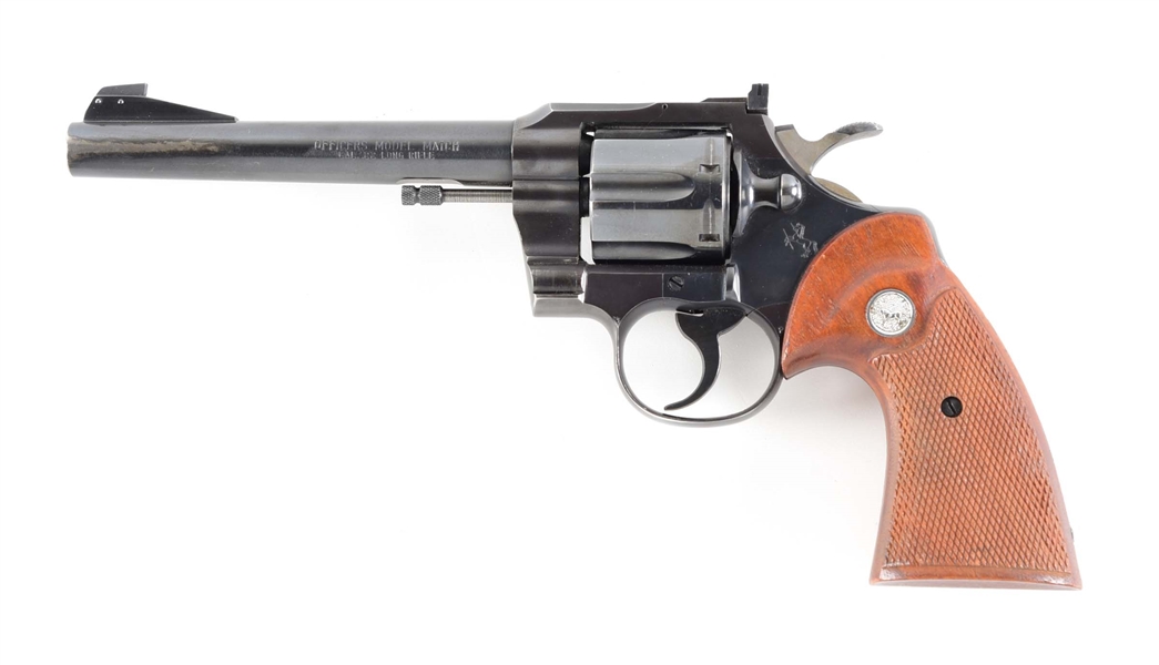 (C) COLT OFFICERS MODEL MATCH TARGET DOUBLE ACTION REVOLVER IN .22 LONG RIFLE.