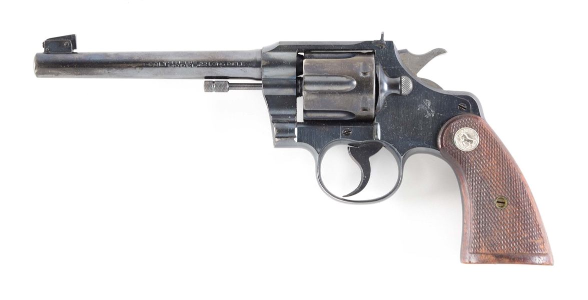 (C) COLT OFFICERS MODEL MATCH TARGET DOUBLE ACTION REVOLVER IN .22 LONG RIFLE.