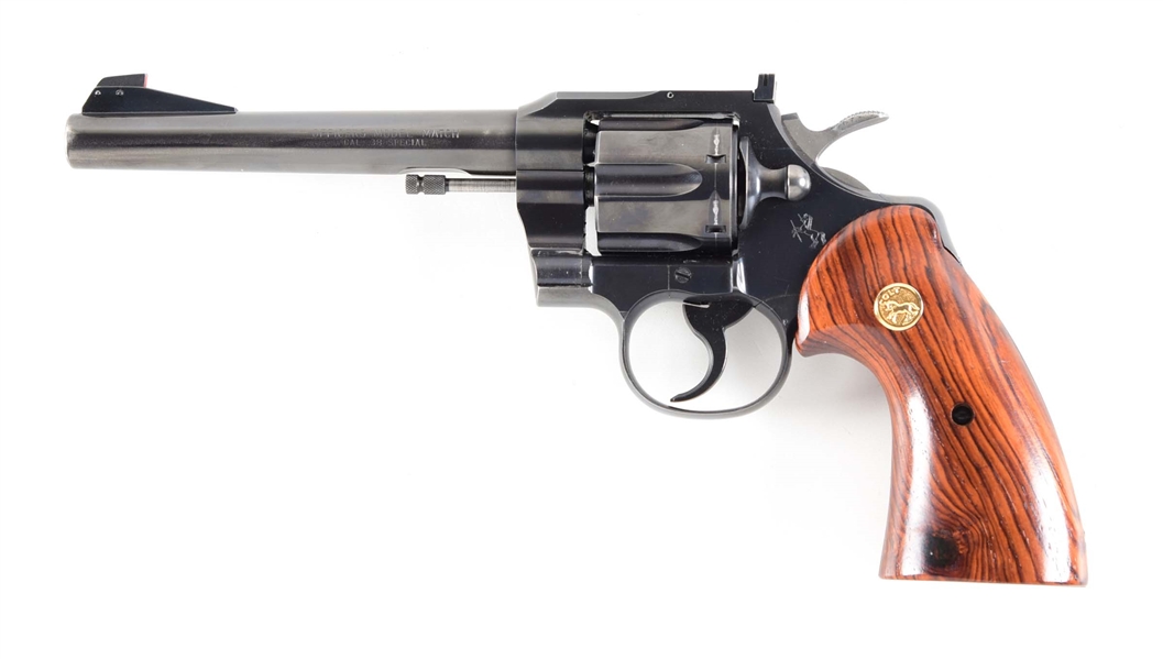 (C) COLT OFFICERS MODEL MATCH TARGET DOUBLE ACTION REVOLVER IN .22 LONG RIFLE.