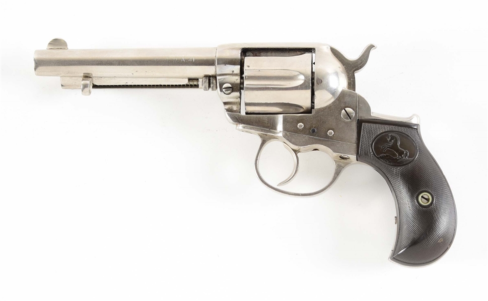 (A) NICKEL PLATED  COLT 1877 THUNDERER DOUBLE ACTION REVOLVER.