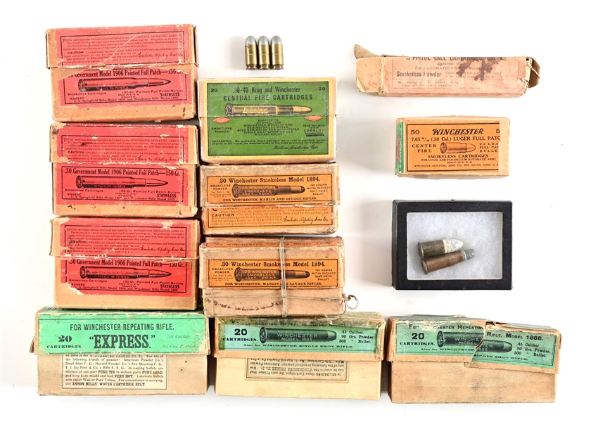 LOT OF COLLECTIBLE BOXES OF AMMUNITION.