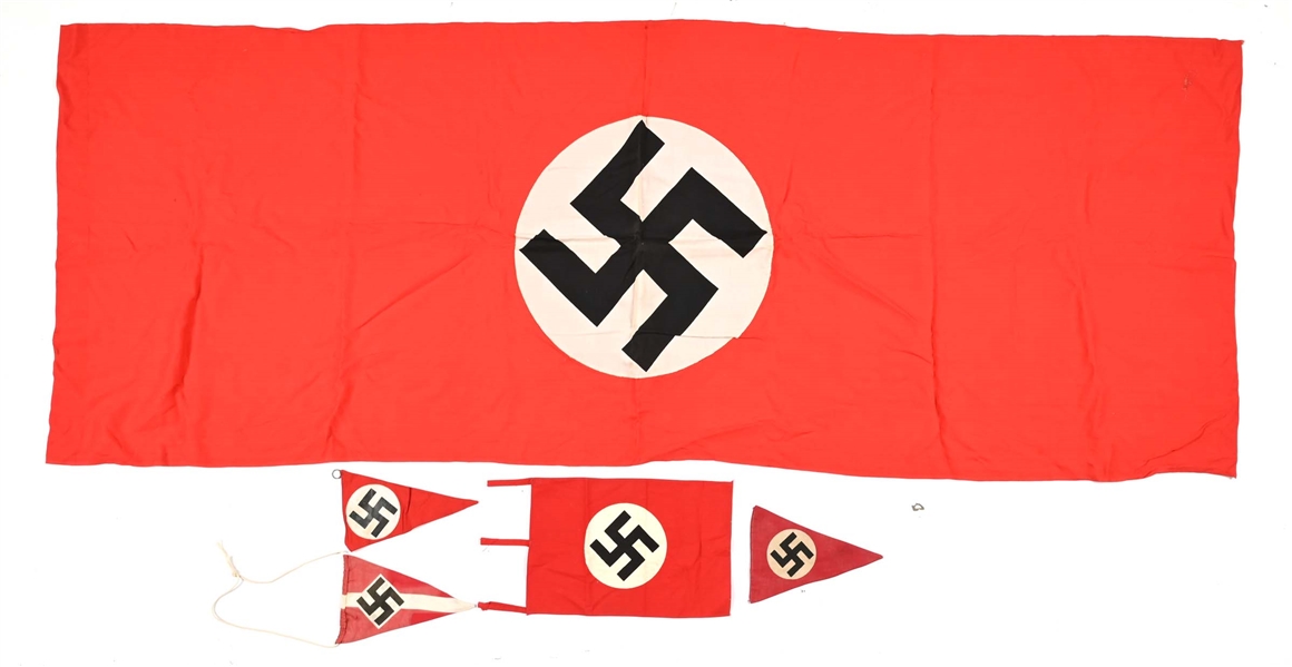 LOT OF 5: THIRD REICH NSDAP FLAGS & PENNANTS.