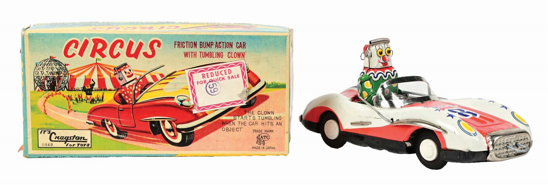 JAPANESE TIN LITHO FRICTION ATC CIRCUS ROBOT CAR IN ORIGINAL BOX