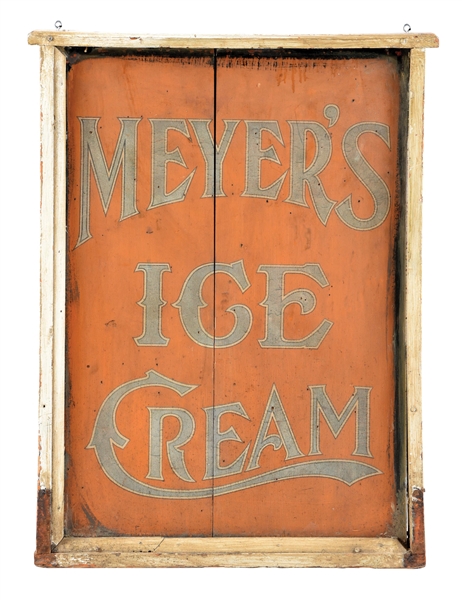 MEYERS ICE CREAM HAND PAINTED WOODEN SIGN W/ ORIGINAL WOOD FRAMING. 