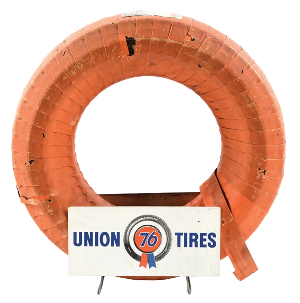 UNION 76 TIRE DISPLAY STAND W/ ORIGINAL TIRE. 