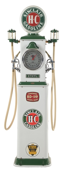 BENNETT MODEL #200 CLOCK FACE GAS PUMP RESTORED IN SINCLAIR GASOLINE. 