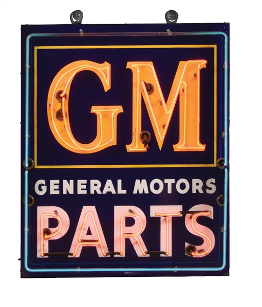 GENERAL MOTORS PARTS PORCELAIN SIGN W/ NEON SIGN. 