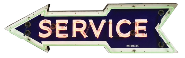 SERVICE PORCELAIN DEALERSHIP NEON ARROW SIGN. 