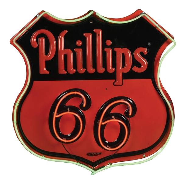 PHILLIPS 66 GASOLINE EMBOSSED PORCELAIN NEON SIGN. 