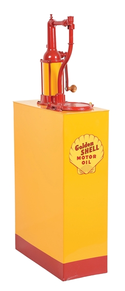 SERVICE STATION LUBSTER PUMP RESTORED IN GOLDEN SHELL MOTOR OIL. 