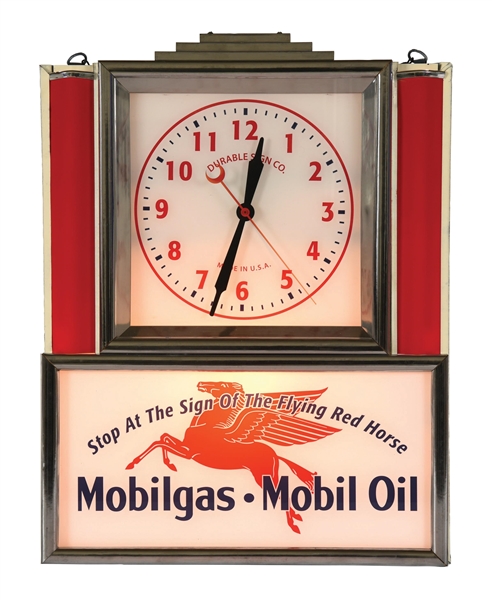 MOBIL OIL LIGHT UP CLOCK W/ PEGASUS GRAPHIC. 