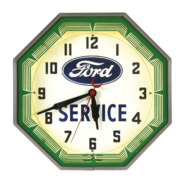 FORD SERVICE NEON ADVERTISING CLOCK.