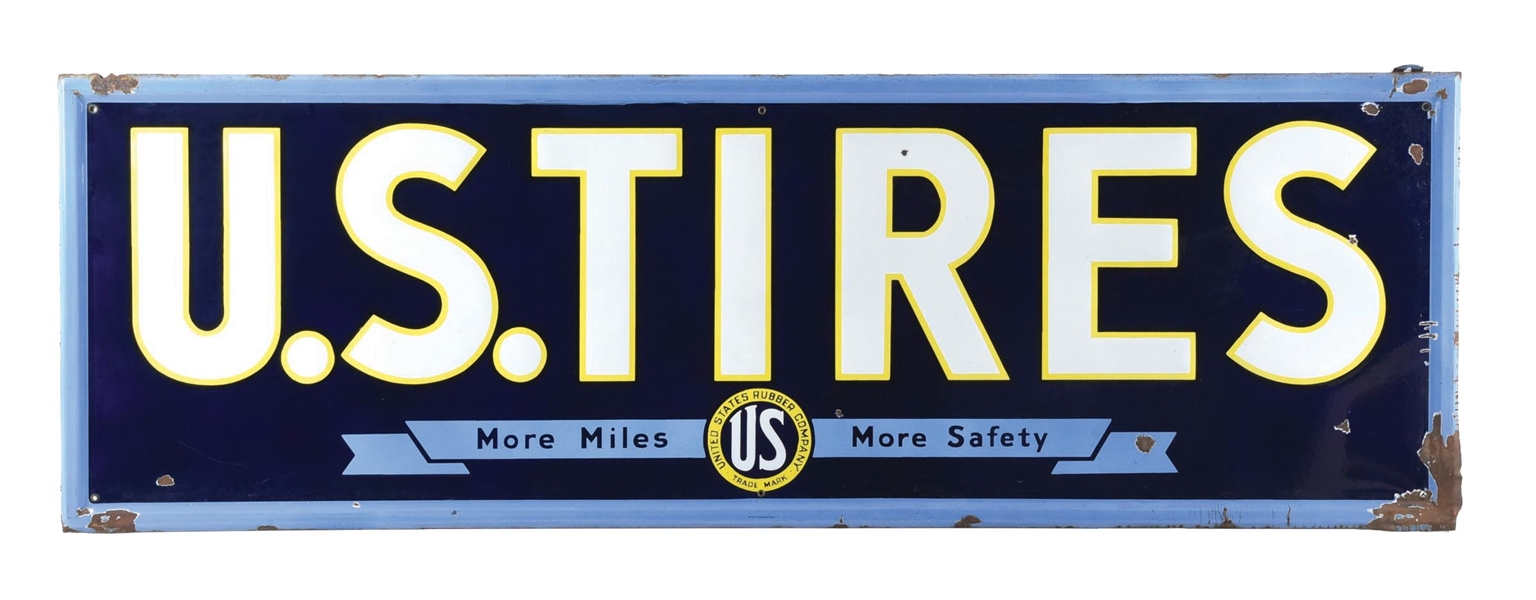 US TIRES PORCELAIN SIGN W/ COMPANY LOGO. 