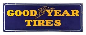 PORCELAIN GOODYEAR TIRES SIGN W/ WINGED FOOT GRAPHIC. 