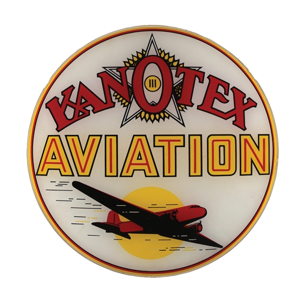 KANOTEX AVIATION GASOLINE SINGLE 13.25" GLOBE LENS W/ AIRPLANE GRAPHIC.