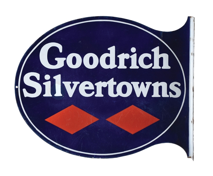 GOODRICH SILVERTOWNS TIRES PORCELAIN FLANGE SIGN.