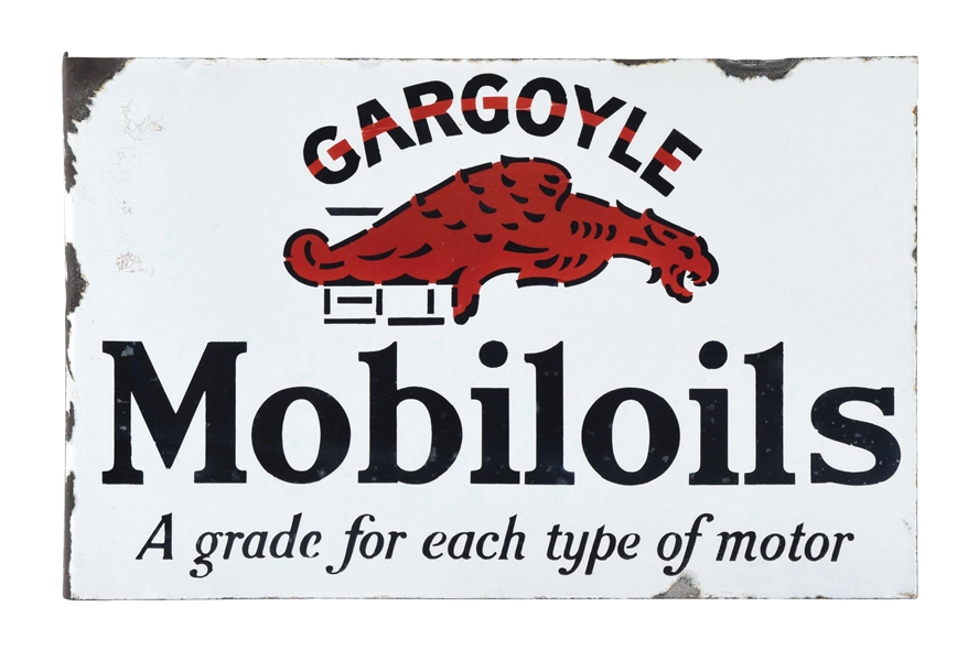 GARGOYLE MOBIL OILS PORCELAIN FLANGE SIGN.