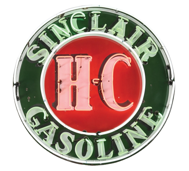 SINCLAIR H-C GASOLINE PORCELAIN NEON SIGN. 