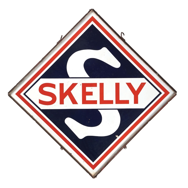 SKELLY GASOLINE PORCELAIN SIGN W/ ORIGINAL METAL FRAME. 