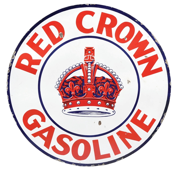 RED CROWN GASOLINE PORCELAIN SIGN W/ CROWN GRAPHIC. 