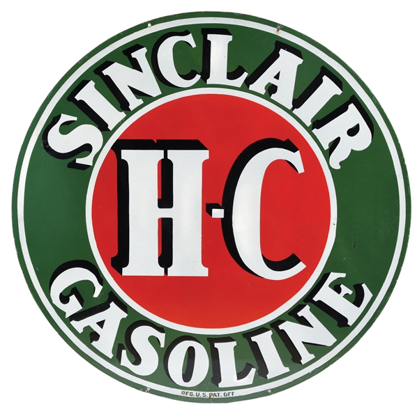 SINCLAIR H-C GASOLINE PORCELAIN SIGN. 