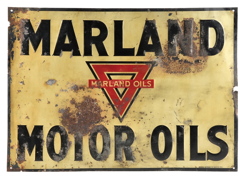 MARLAND MOTOR OILS EMBOSSED TIN SIGN.