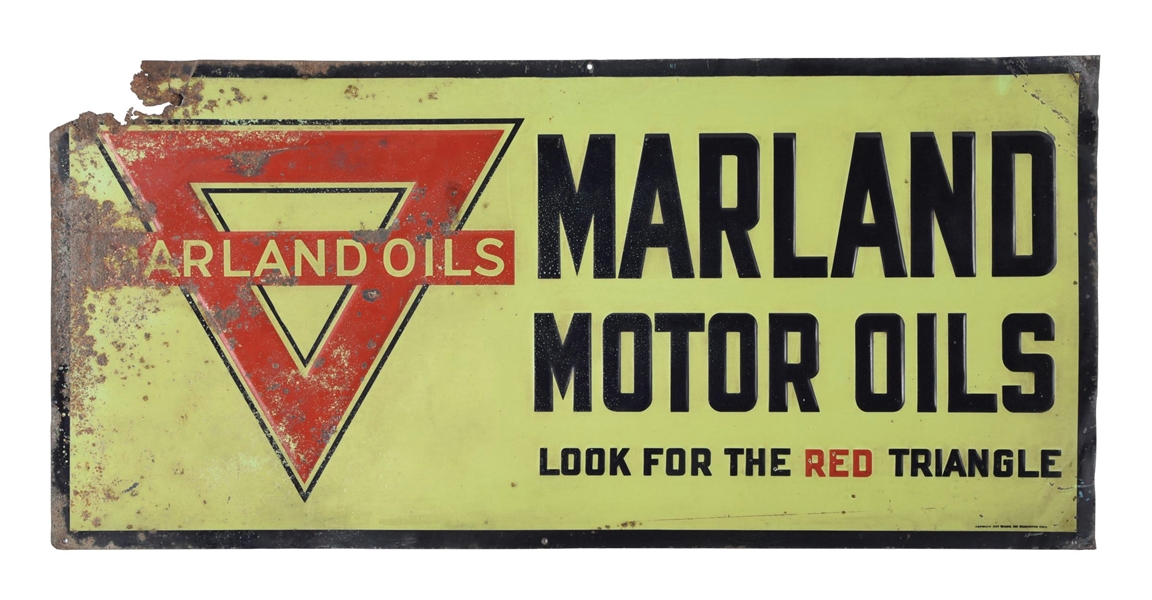 MARLAND MOTOR OILS EMBOSSED TIN SIGN. 