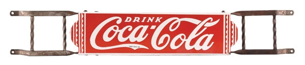 DRINK COCA COLA PORCELAIN DOOR PUSH BAR W/ ORIGINAL IRON BRACING AGS 91. 