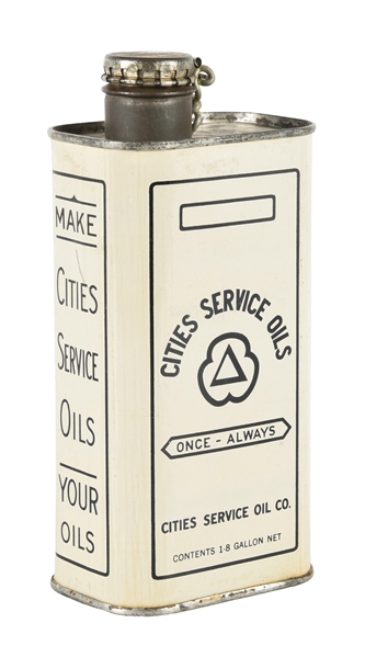 RARE CITIES SERVICE MOTOR OIL 1/8TH GALLON CAN W/ SPOUT TOP AGS 92. 