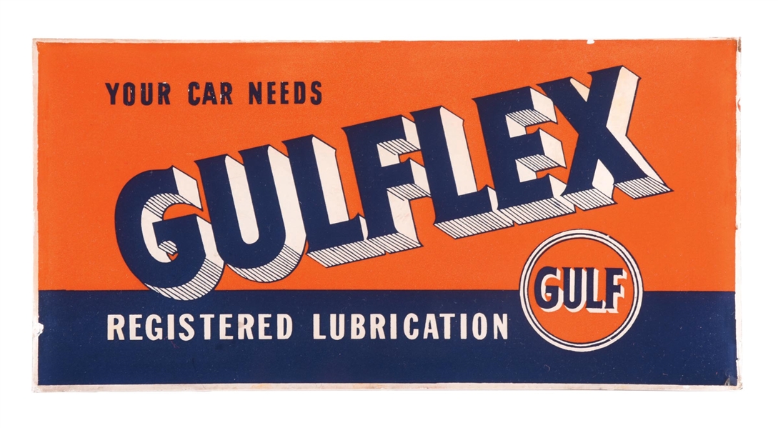 YOUR CAR NEEDS GULF GULFLEX MOTOR OIL GLASS ADVERTISING LENS. 