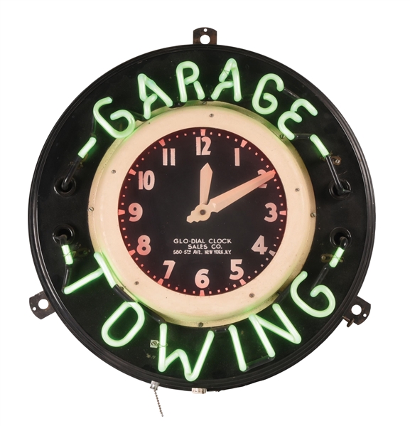 NEON GARAGE & TOWING SERVICE STATION CLOCK. 